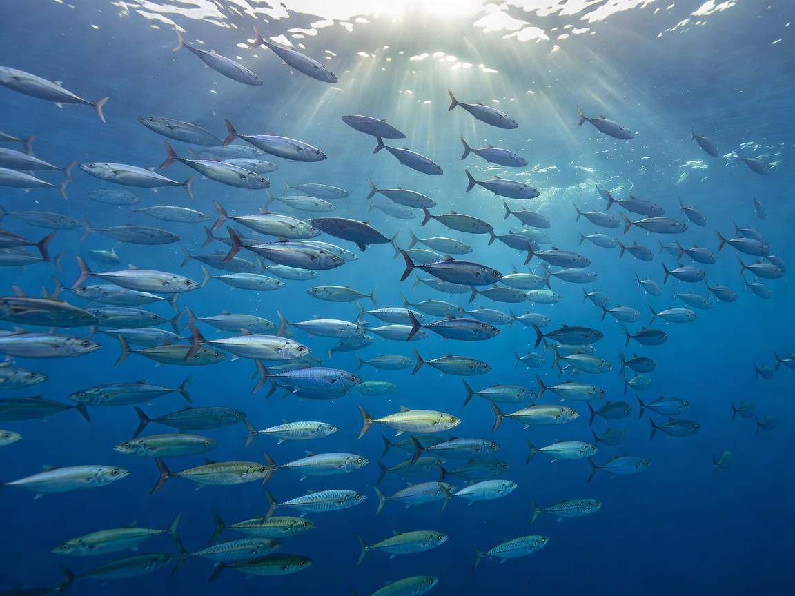 Pelagic fish swimming in clear water
